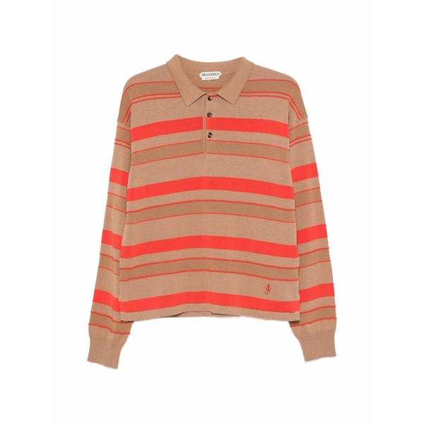 J.W.アンダーソン メンズ スポーツシャツ トップス Striped logo-embroidered polo shirt Neutrals