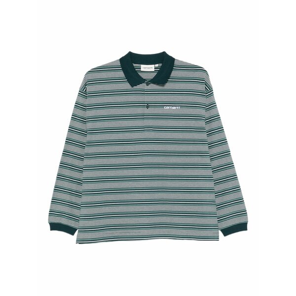 鉄道車両ハート型 レディース スポーツシャツ トップス Striped polo top Green