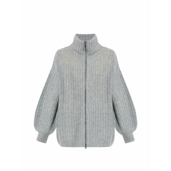 リサ・ヤン レディース 編み物\u0026スウェーター アウター Moralie zipped balloon-sleeve sweater Grey