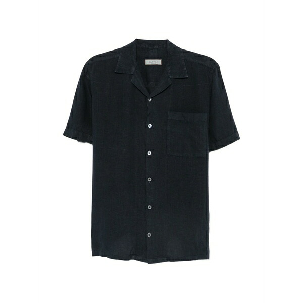 カナーリ メンズ プルオーバー トップス Short-sleeve linen shirt Black