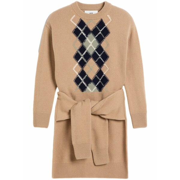 意中の女 メンズ 編み物\u0026スウェーター アウター Argyle double layered jumper Neutrals