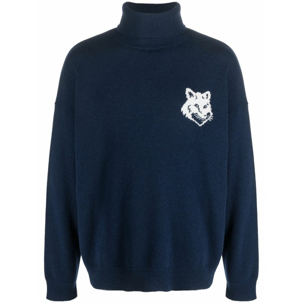 棲み家 狐狸 メンズ 編み物\u0026スウェーター アウター Intarsia-knit fox-head wool jumper Blue