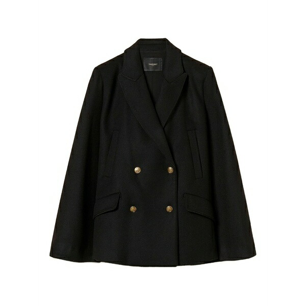 ツイン仕掛ける レディース 厚地の外套 アウター Wool-blend double-breasted coat Black