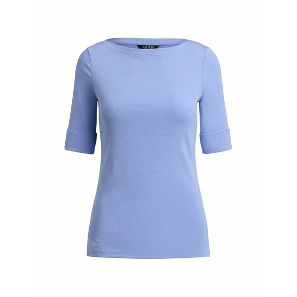 ラルフローレン レディース プルオーバー トップス Boat-neck turn-up-cuff t-shirt Blue