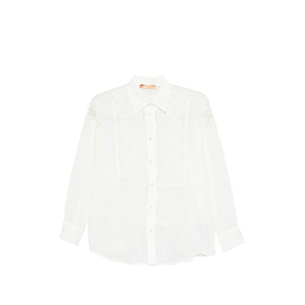 エルマンノ シェルヴィーノ レディース シャツ トップス Lace-detail shirt White｜asty