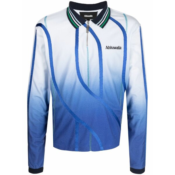 アルワリア メンズ スポーツシャツ トップス Expression long-sleeve polo shirt Blue