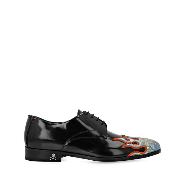 フィリップ飾り気の無い メンズ 御召しものシューズ シューズ Flame-embellished derby shoes Black