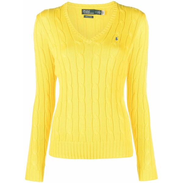 ラルフローレン レディース 編み物\u0026プルオーバー アウター Kimberly cable knit v-neck jumper Yellow