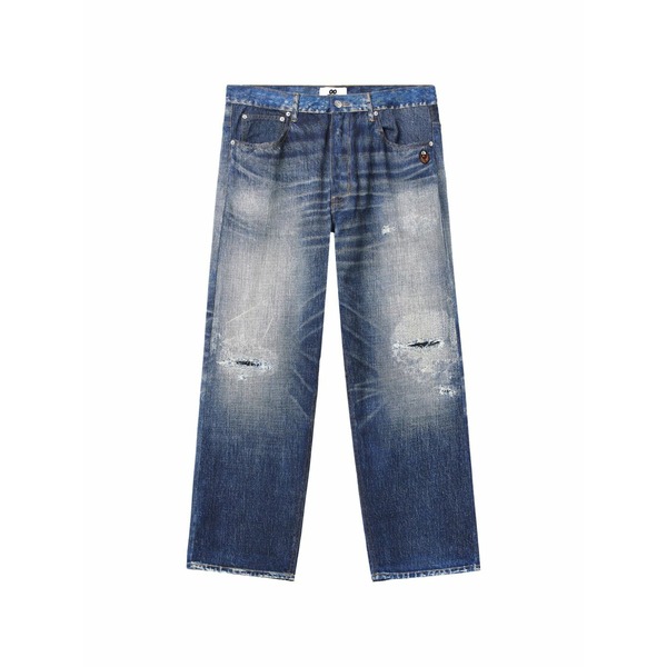 黒茶 メンズ ジーンズズボン下 ボトムス Distressed faded jeans Blue