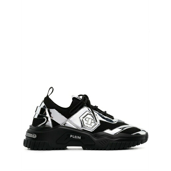 フィリップ飾り気のない メンズ スニーカー シューズ Metallic-effect low-top sneakers Black