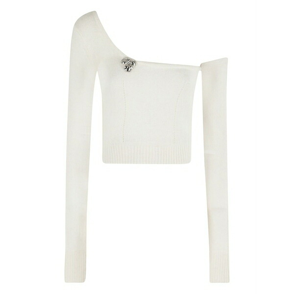 ブルマリン レディース プルオーバー トップス Flower-appliqu￡ one-shoulder top White