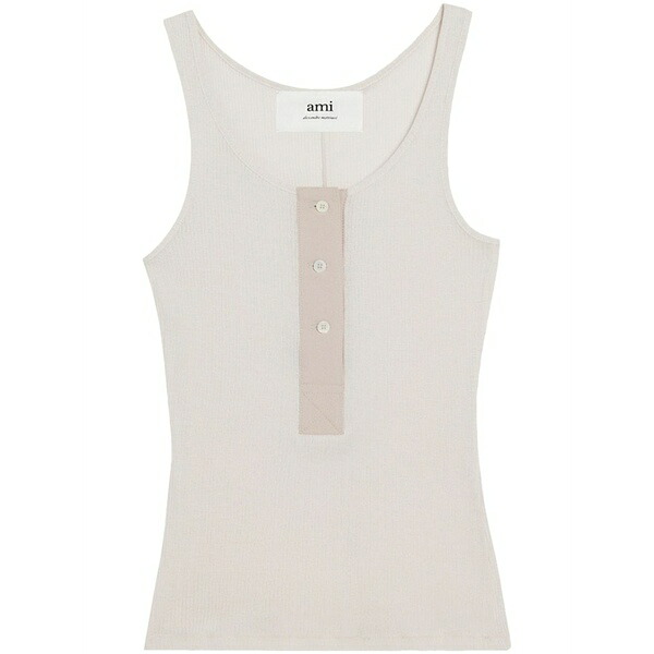 意中の女 レディース カットソー トップス Button-front cotton-rib tank top Grey