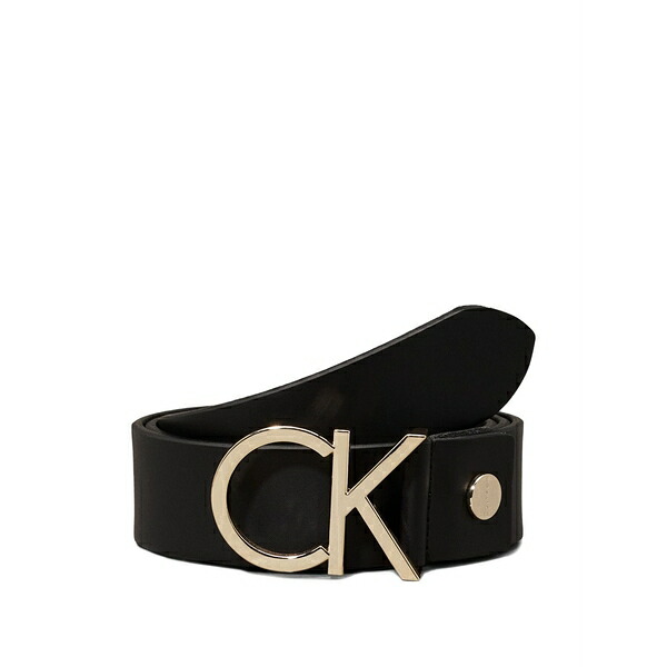カルバンクライン レディース 胴締め 佩び物 Logo-buckle leather belt Black