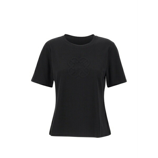 エレナ 食用粉 レディース ティーシャツ トップス Embossed-logo jersey t-shirt Black