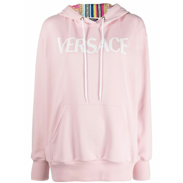 ヴェルサーチ レディース パーカー・スウェットシャツ アウター Panelled print hooded sweatshirt Pink