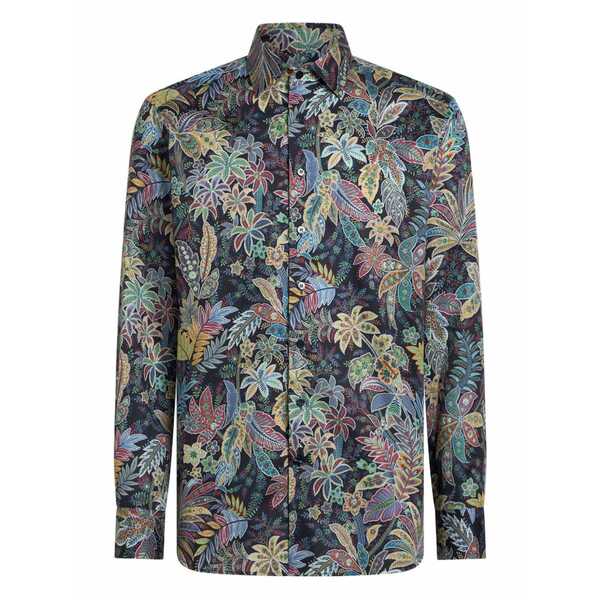 エトロ メンズ ティーシャツ トップス Botanical-print cotton shirt Blue
