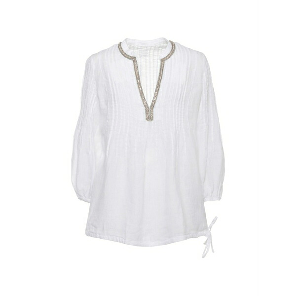 １２０％リノ レディース プルオーバー トップス Crystal-embellished pleated shirt White