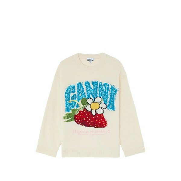 ガニー レディース 編み物\u0026プルオーバー アウター Strawberry-motif intarsia-knit sweater Neutrals