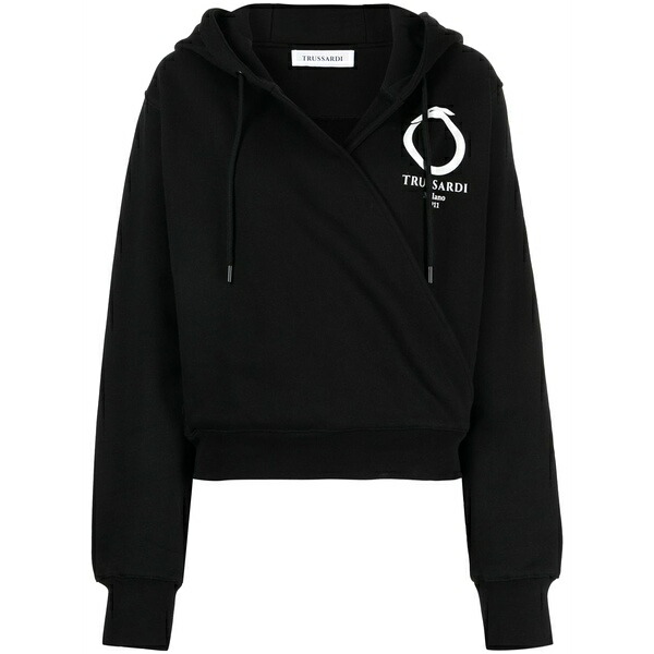 トラサルディ レディース パーカー・スウェットシャツ アウター Logo-print cotton hoodie Black
