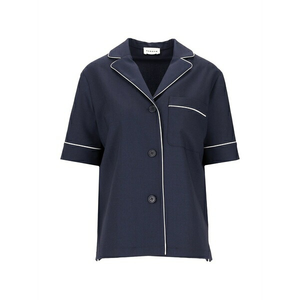 パロッシュ レディース ティーシャツ トップス Button-down short-sleeve wool shirt Blue