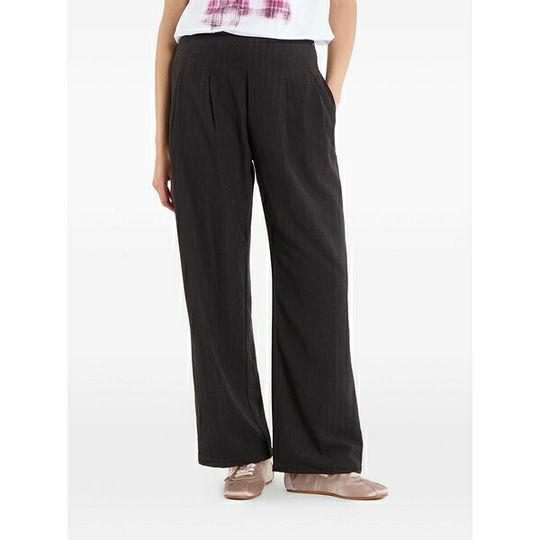 デジグアル レディース 心地よいズボン下 ボトムス Pinstripe pleated trousers Black