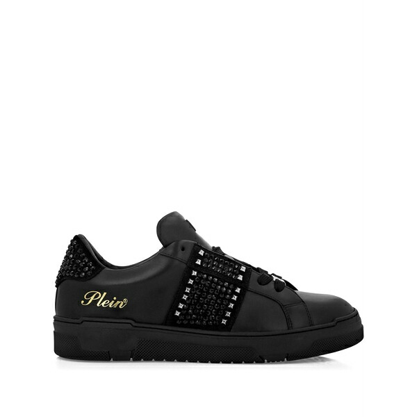 フィリップ飾り気の無い レディース スニーカー シューズ Strass studs leather sneakers Black