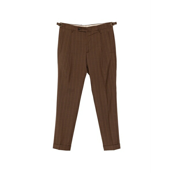 ベルウィッチ メンズ 心地好いズボン下 ボトムス Pinstripe pleated trousers Brown