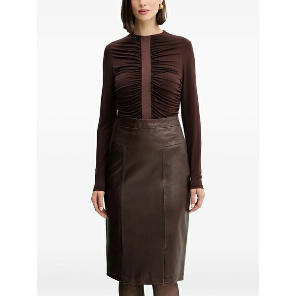 エルベ レジェ レディース プルオーバー トップス Ruched-panel blouse Brown