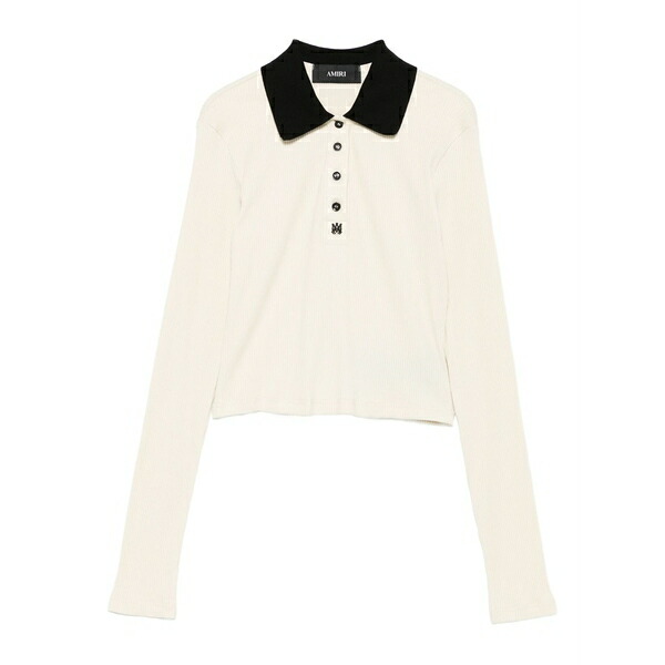 アミリ レディース スポーツシャツ トップス Ribbed-knit polo top Neutrals