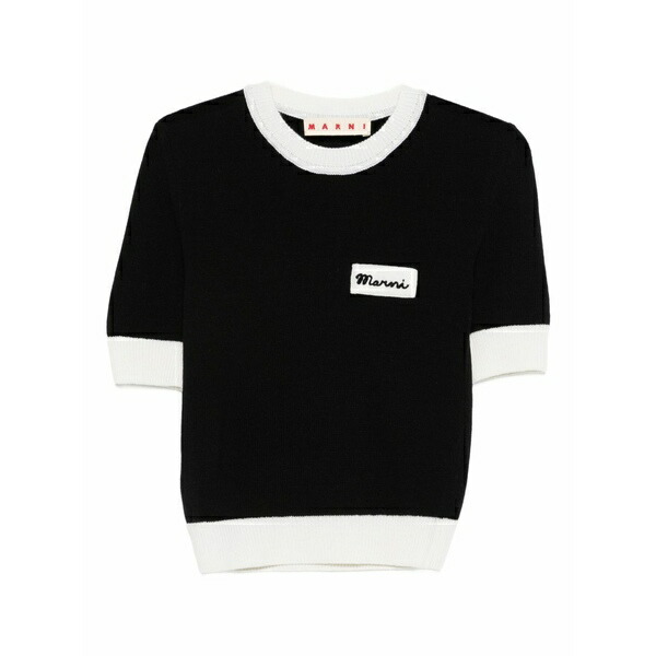 マルニ レディース 編み物\u0026スウェーター アウター Logo short-sleeve top Black