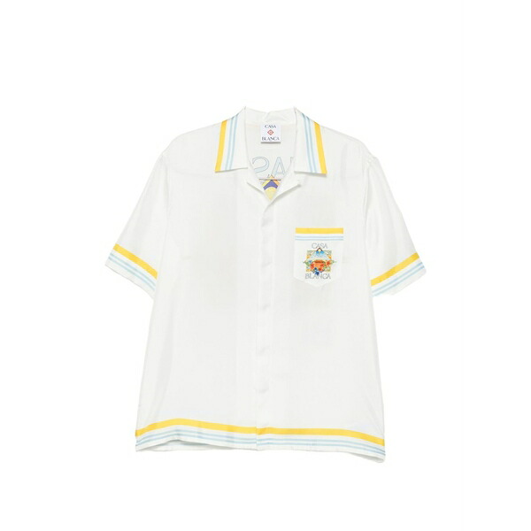 カサブランカ メンズ ティーシャツ トップス Tennis-landscape striped silk shirt White