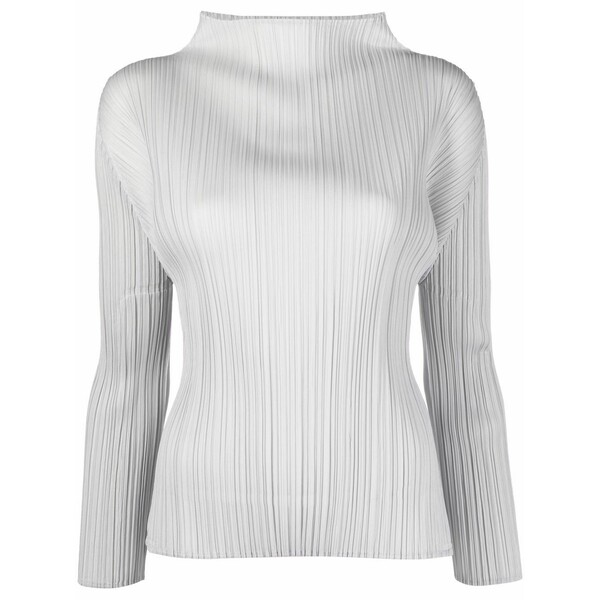 筋目 プリーズ イッセイ ミヤケ レディース ティーシャツ トップス Pliss￡-detail mock neck top Grey