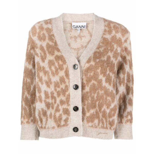 ガニー レディース ジレー アウター Leopard-jacquard cardigan Neutrals