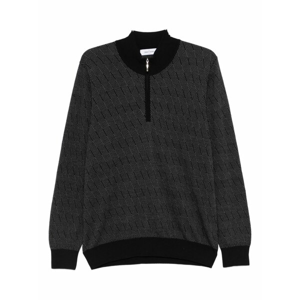 グランサッソ メンズ パーカー・スウェットシャツ アウター Virgin wool half-zip sweatshirt Black