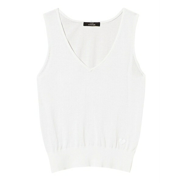 ツイン書き割り レディース カットソー トップス V-neck knitted vest White