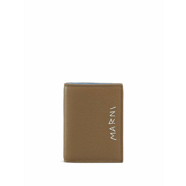 マルニ メンズ 金入れ 付属物 Logo-embroidered leather wallet Brown