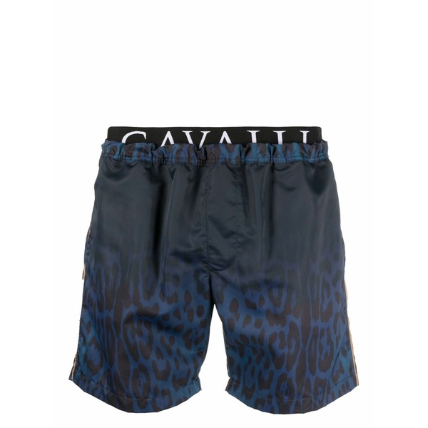 ロベルトカヴァリ メンズ 心地よいズボン下 ボトムス Leopard print logo-waistband swim shorts Blue