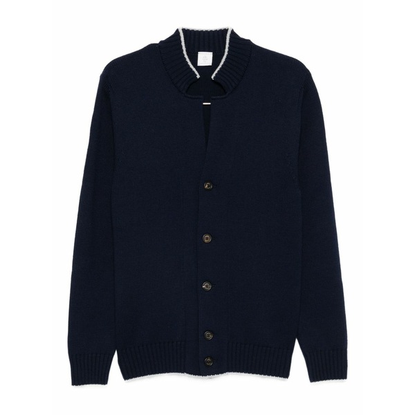 イレブンティ メンズ ジレー アウター Button-detailed ribbed cardigan Blue