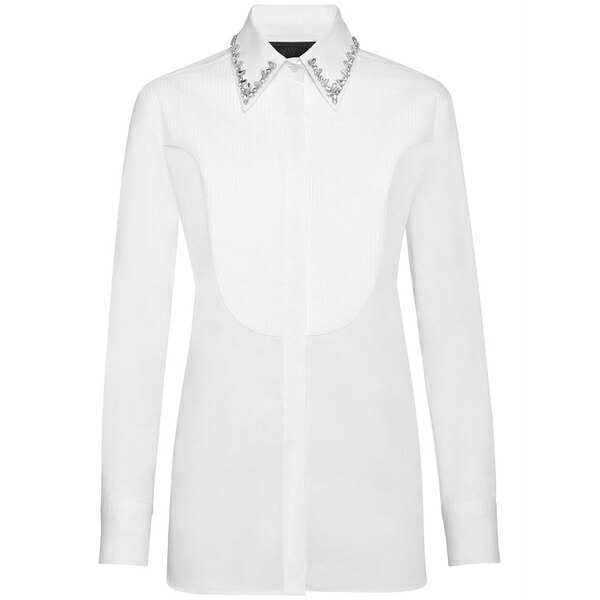 フィリップ飾り気の無い レディース プルオーバー トップス Embellished long-sleeve shirt  White