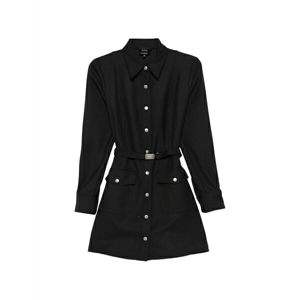 アーペーセー レディース ワンピース トップス Buttoned belted mini shirt dress Black|asty