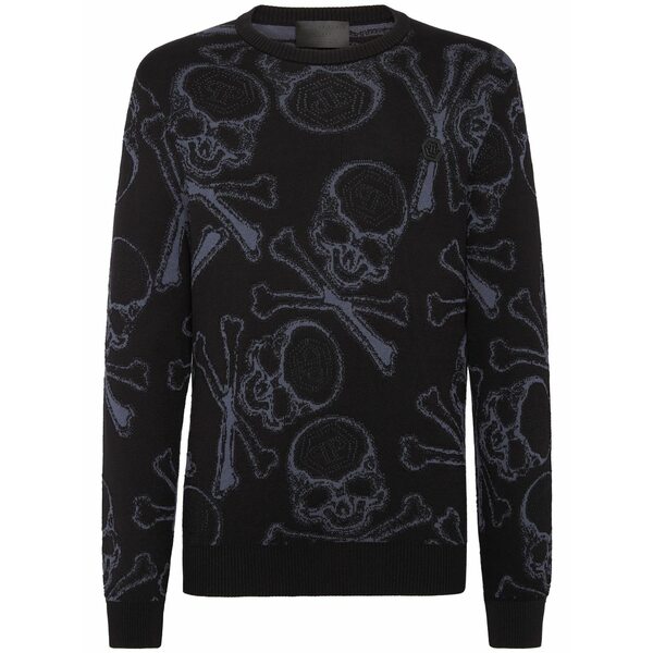 フィリップ飾り気のない メンズ 編み物\u0026プルオーバー アウター Skull\u0026bones jacquard jumper Black