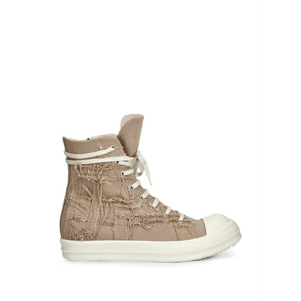 リックオウエンス メンズ スニーカー シューズ Distressed high-top sneakers Brown