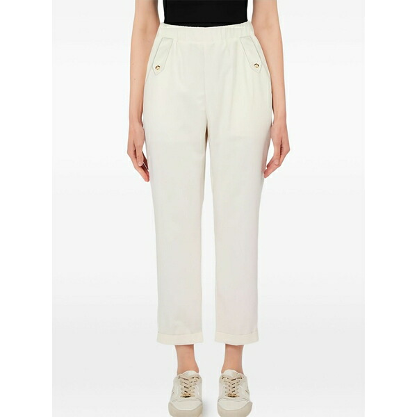 リュージョー レディース 心地よいズボン下 ボトムス Elasticated-waistband button-detail trousers White
