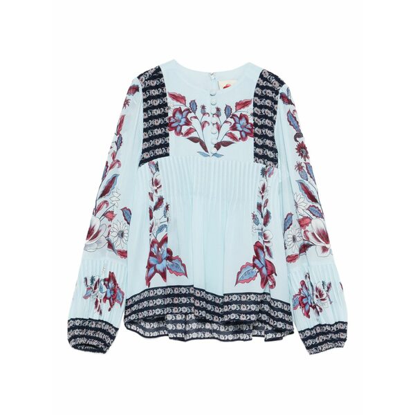 耕園 リオ レディース プルオーバー トップス Marcelle floral-print pleated blouse Blue