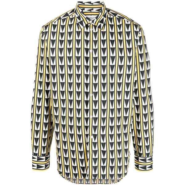 ランバン メンズ プルオーバー トップス Pattered button-up shirt Yellow