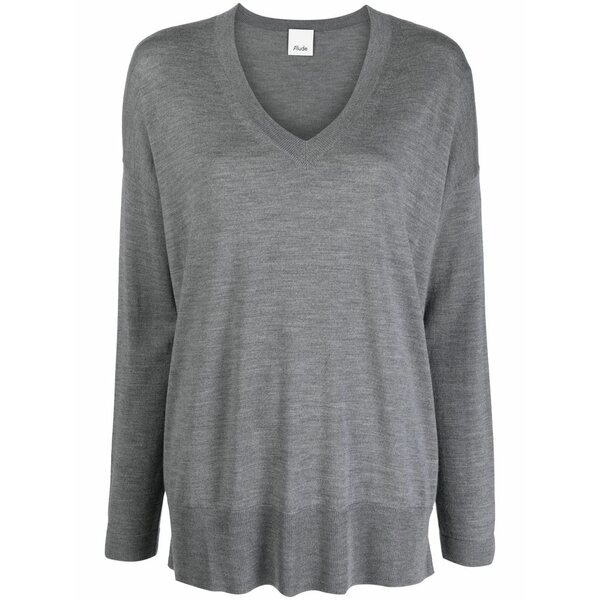 アリュード レディース 編み物\u0026ティーシャツ アウター Fine-knit v-neck jumper Grey