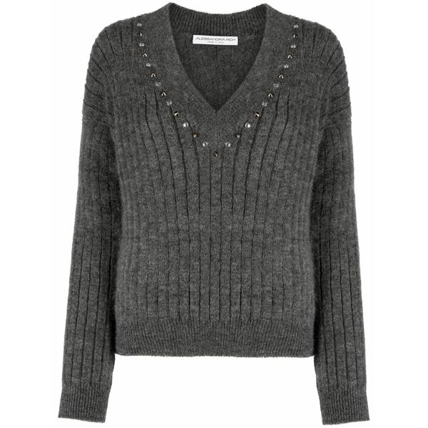 アレッサンドラ・リッチ レディース 編み物\u0026プルオーバー アウター Stud-embellished ribbed-knit jumper Grey