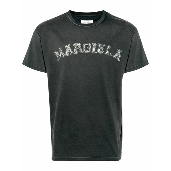 マルタンマルジェラ レディース Tシャツ トップス Logo-print cotton t-shirt Black｜asty
