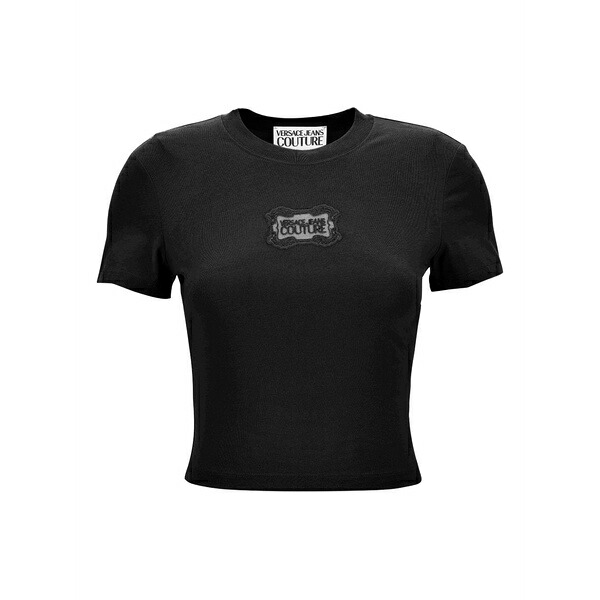 呼びりん探し回る レディース プルオーバー トップス Logo-patch crop t-shirt Black