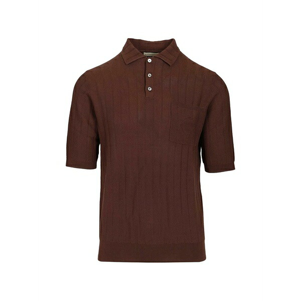 バランタイン メンズ ポロシャツ トップス Ribbed-knit chest-pocket polo shirt Brown|asty